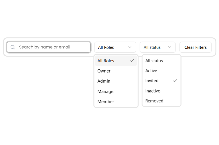 User interface for role filtering options