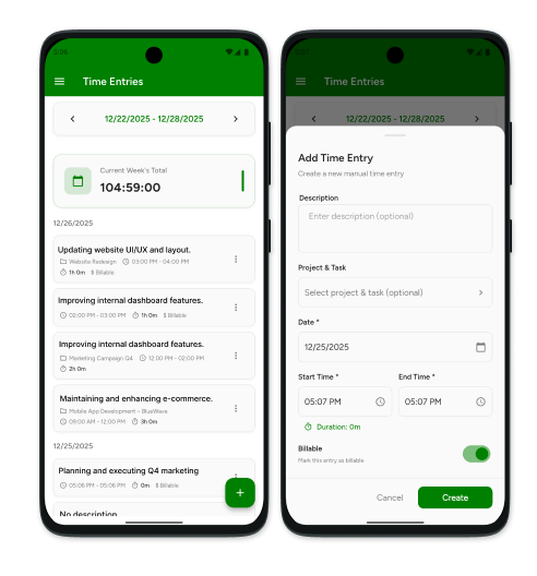 Free Android time tracking app