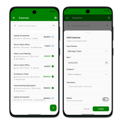 Expense tracking mobile application interface