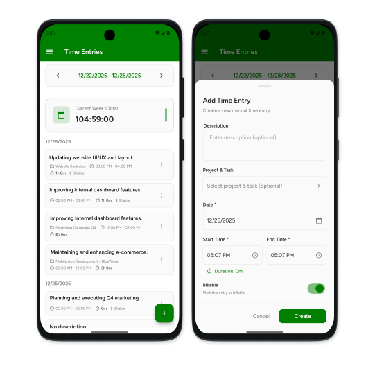 Time entry management interface screenshot