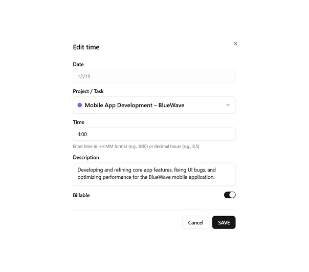 Add details in Punchly Timesheets