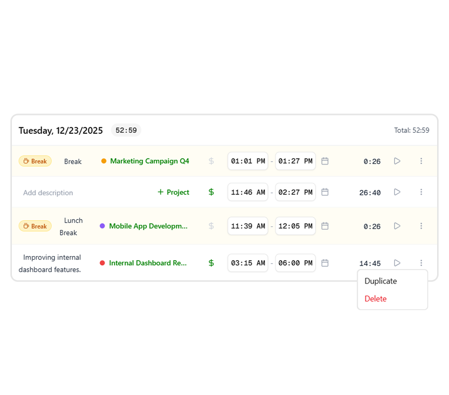 Project-based time tracking in Punchly