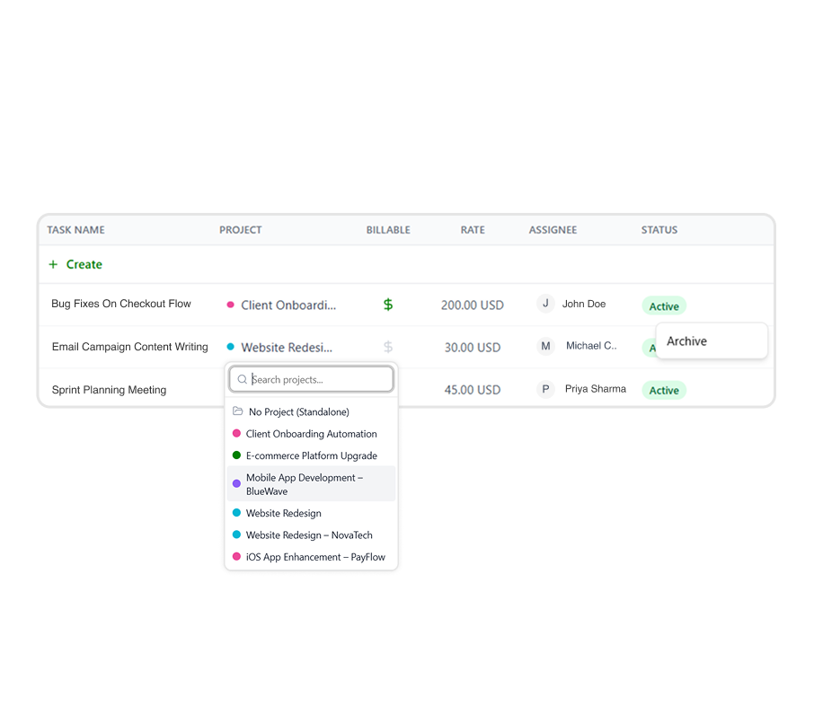 Change Project in Punchly Tasks