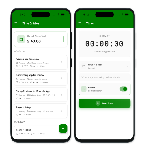 Punchly iOS time tracking app