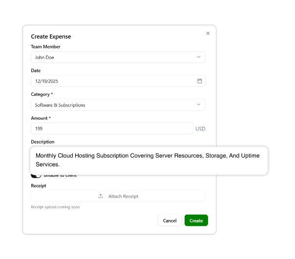 Add notes to expenses in Punchly Expenses