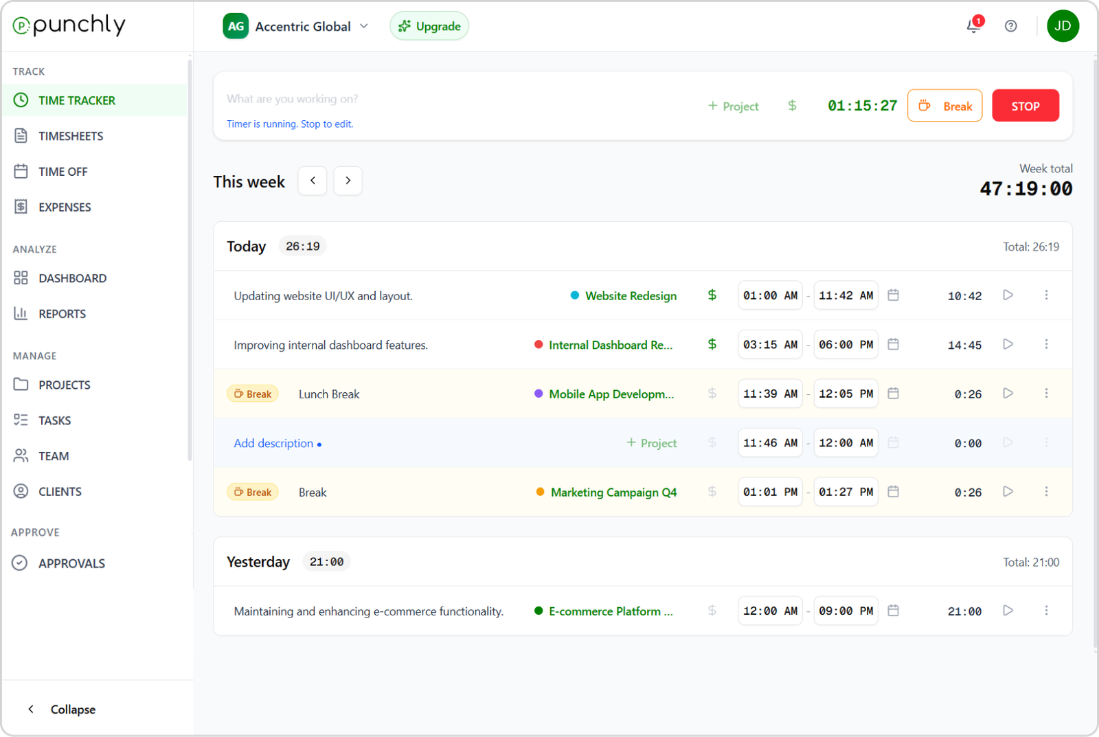 Centralized time tracking for payroll accuracy - Punchly for accountants