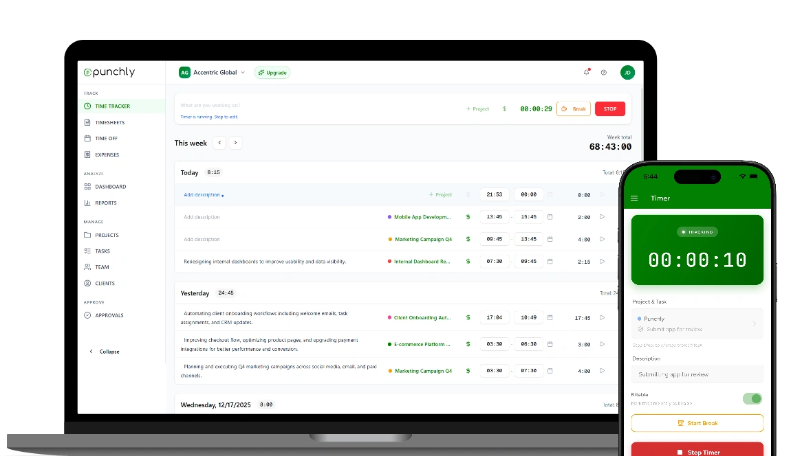 Punchly desktop time tracking app