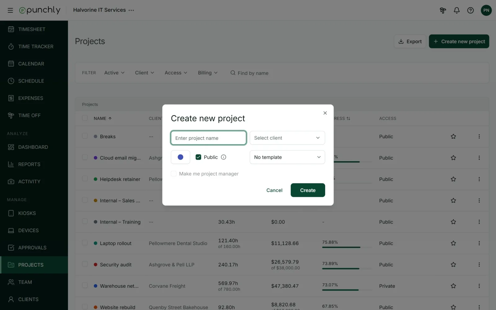 The Create new project dialog.