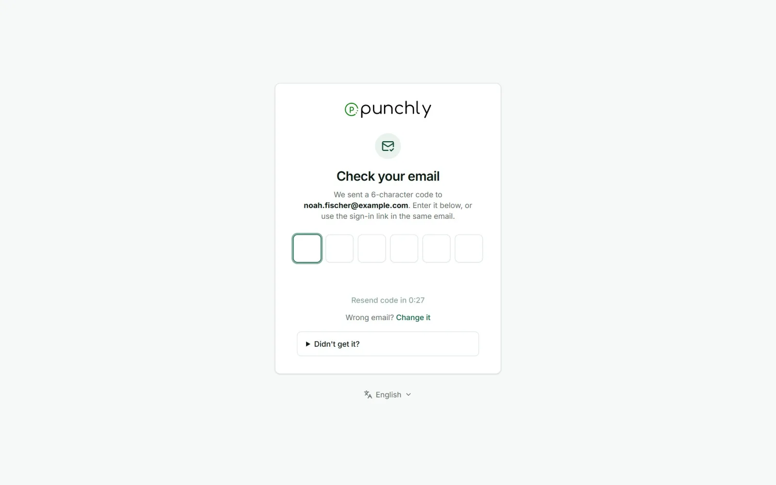 The Check your email screen with six boxes for the code.