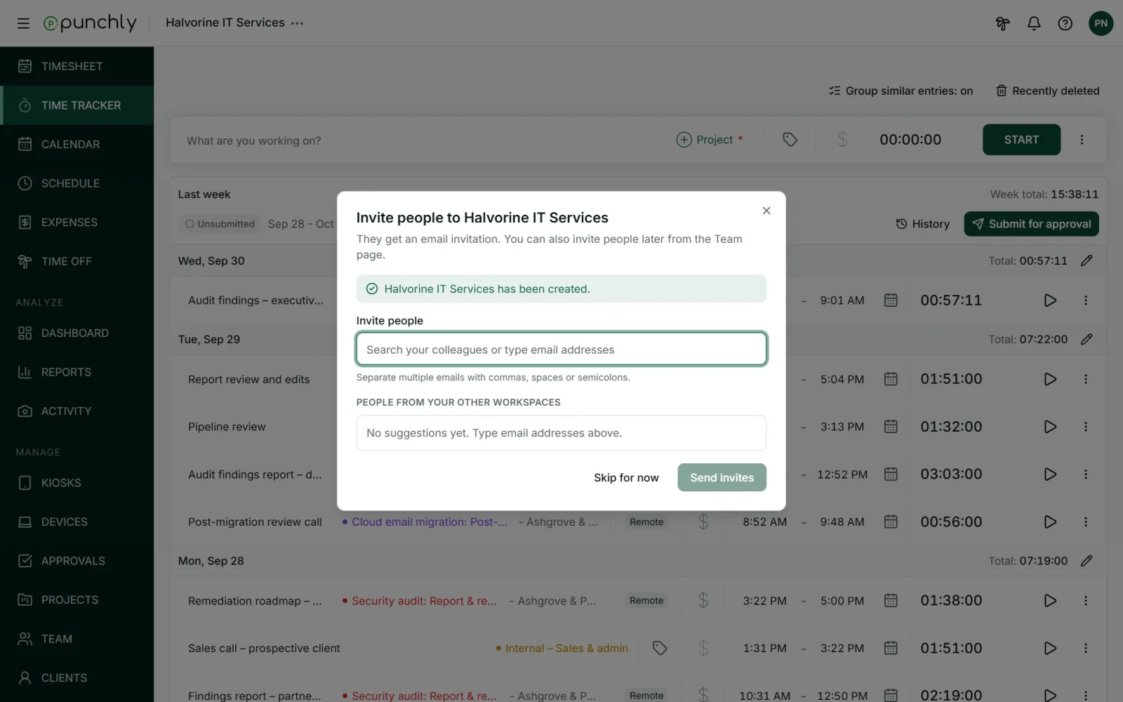 The Invite people step shown right after the workspace is created.