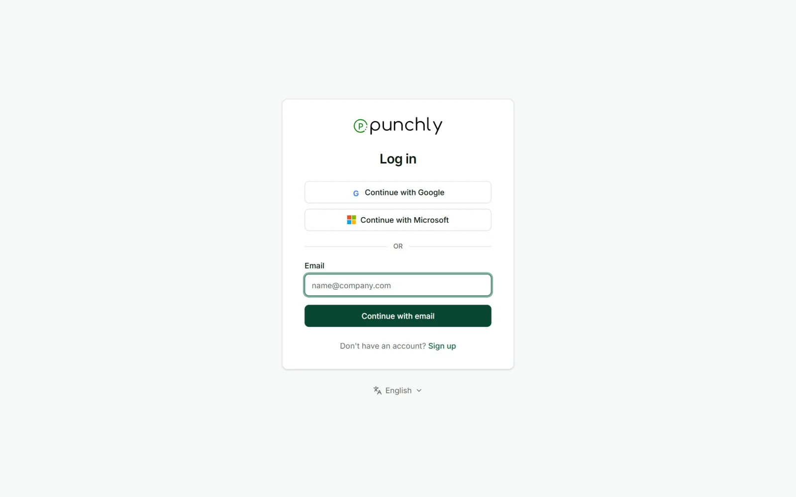 The Log in screen with Google, Microsoft and email options.